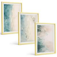 BILDER SET 3er Set - 40x60 cm Goldrahmen - Minimalismus auf Aquarellleinwand - Goldfarben, Kunststoff (40/60cm) - TULUP