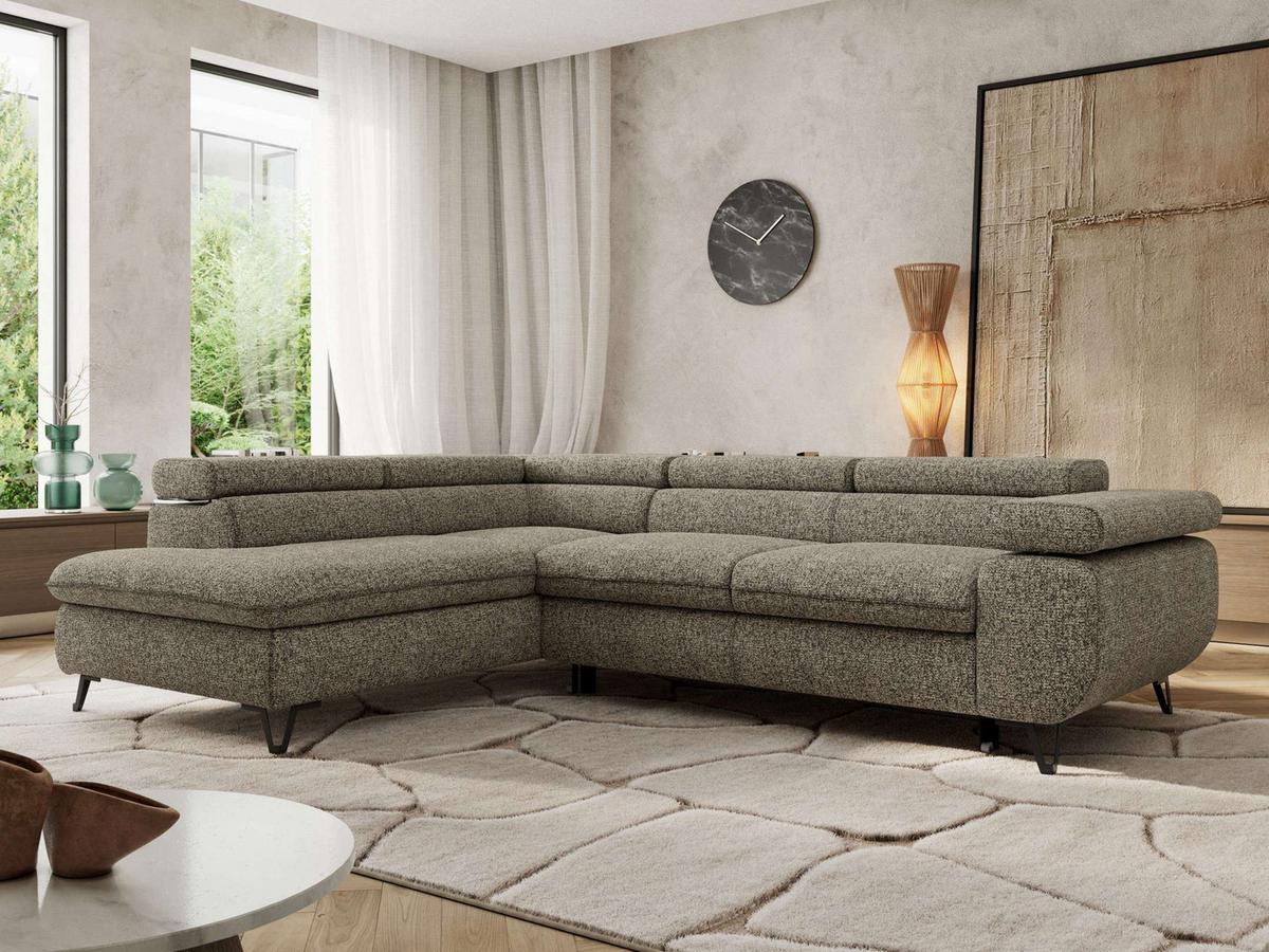 ECKSOFA PABLO L Grau Struktur - Links Seite mit Visco Topper - Schwarz/Grau, Textil/Metall (208/273cm) - MKS