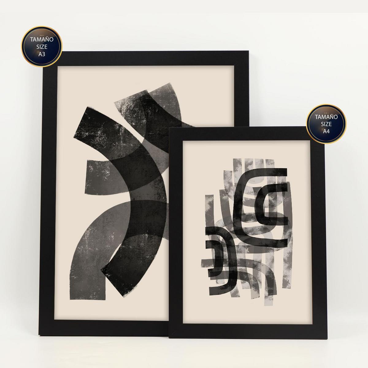 POSTER Set Mit 6 Gekrümmte Frames 1 In Form Abstracts Ästhetische Dekorative Gemälde Für Ihr Wohnzimmer Schlafzimmer Zuhause A3 & A4 Schwarzer Rahmen - Schwarz, Papier (29/3cm) - Nacnic