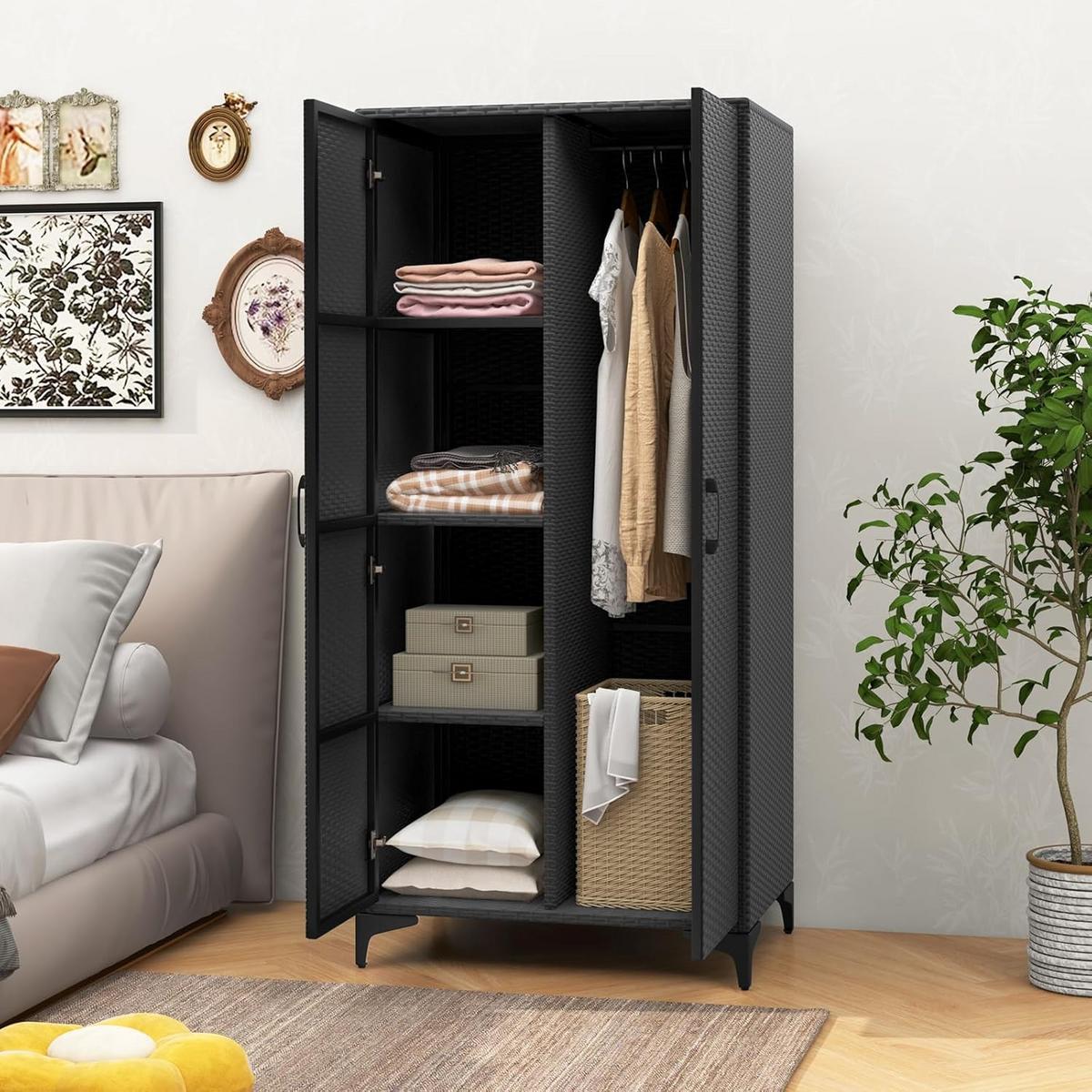 GARTENSCHRANK Schwarz - Schwarz, Kunststoff (72/157/50cm) - COSTWAY
