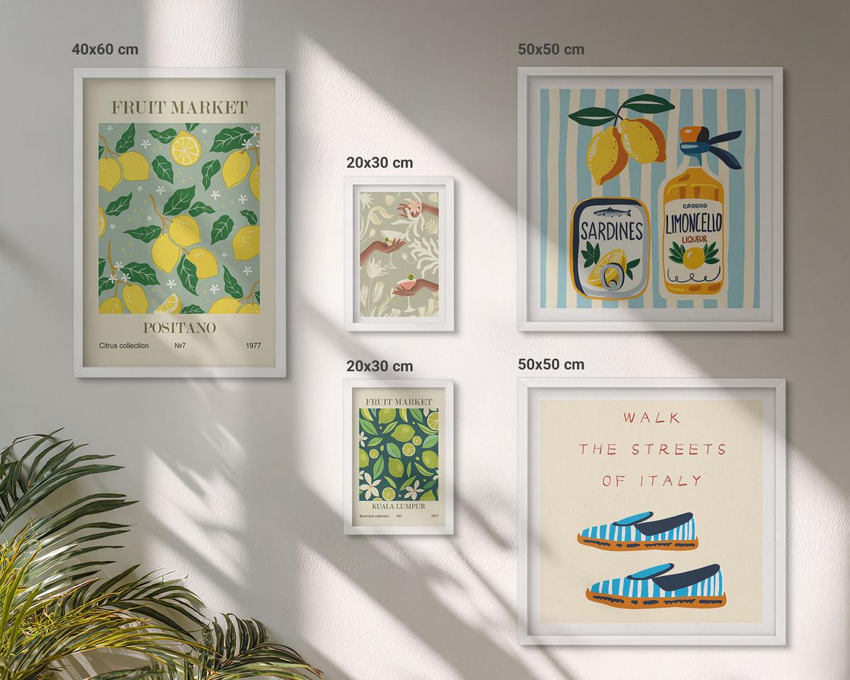 BILDER SET 5er Set - 50x50 cm & 20x30 cm & 40x60 cm Weißer Rahmen - Zitrusfrüchte der italienischen Tropen - Weiß, Kunststoff (40/60cm) - TULUP