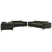 SITZGARNITUR PETER 1+2+3 - Dunkelgrau Velvet - Dunkelgrau/Schwarz, Textil/Metall (262/76/99cm) - MKS
