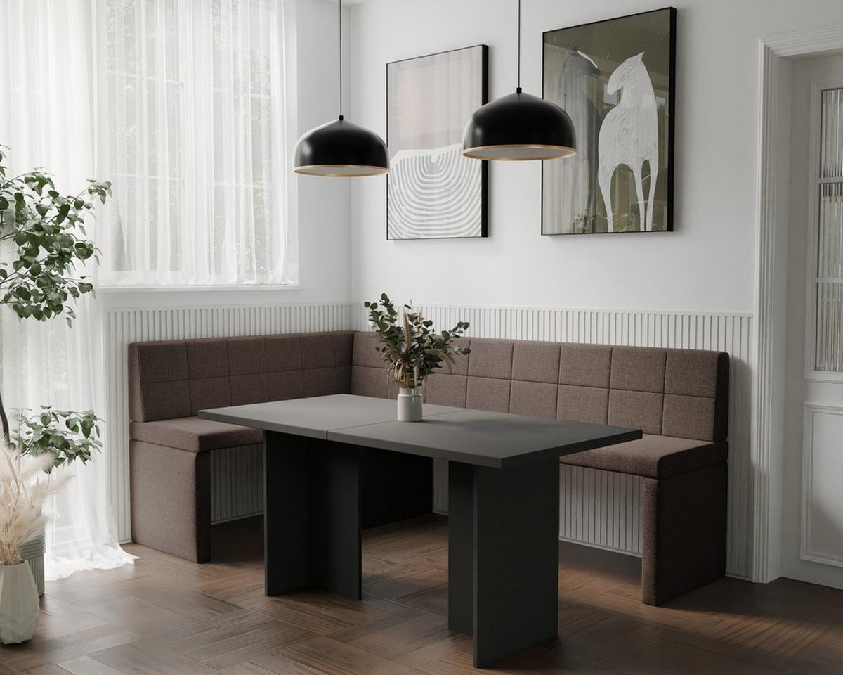 ECKBANK links MELVIN Webstoff, 128/168 cm Braun - Braun, Holz/Textil (128/168cm) - Idohome