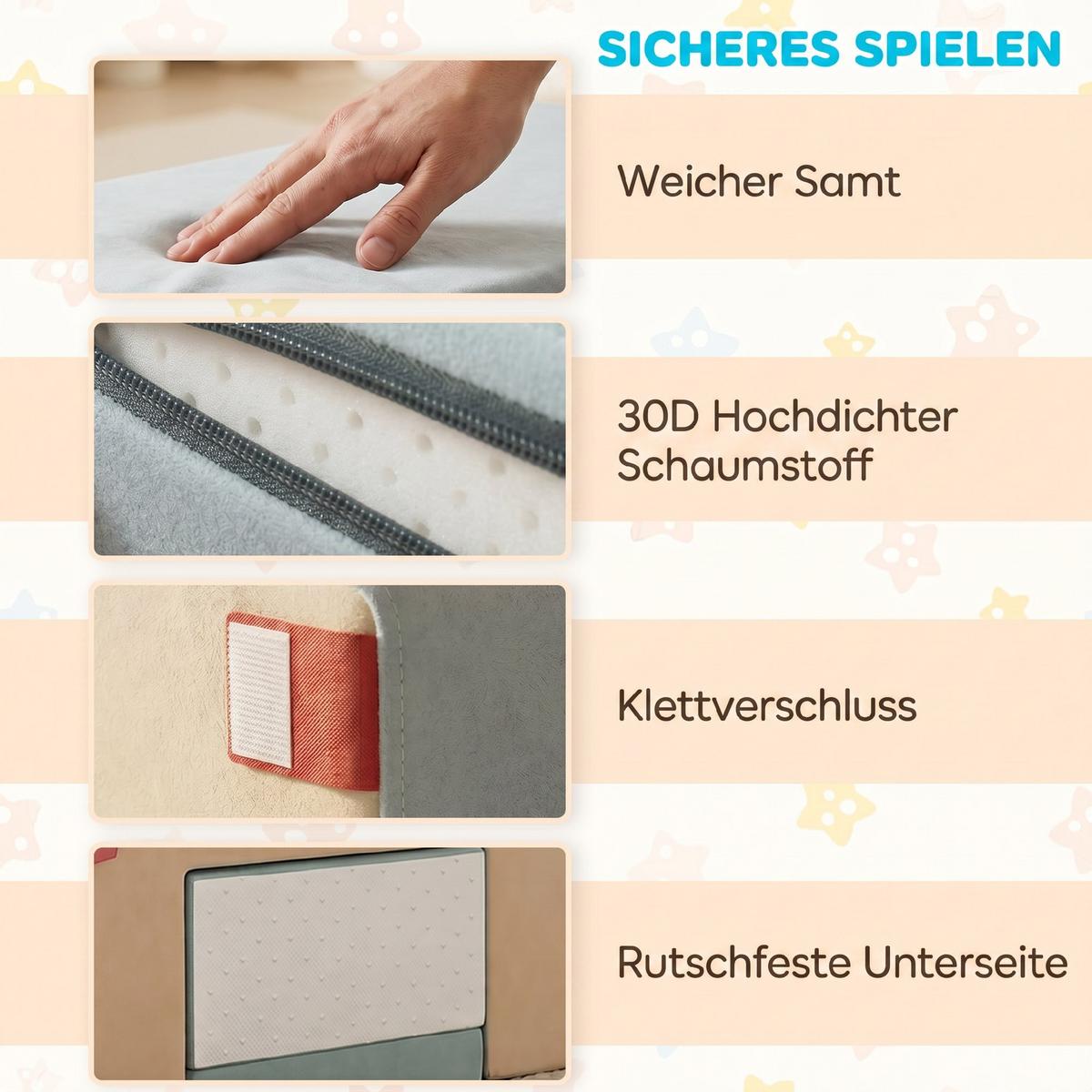 SCHAUMSTOFF-BAUSTEINE 7er Set Samt PU-Schaum Mehrfarbig - Multicolor/Hellgrau, Textil (39/131cm) - AIYAPLAY
