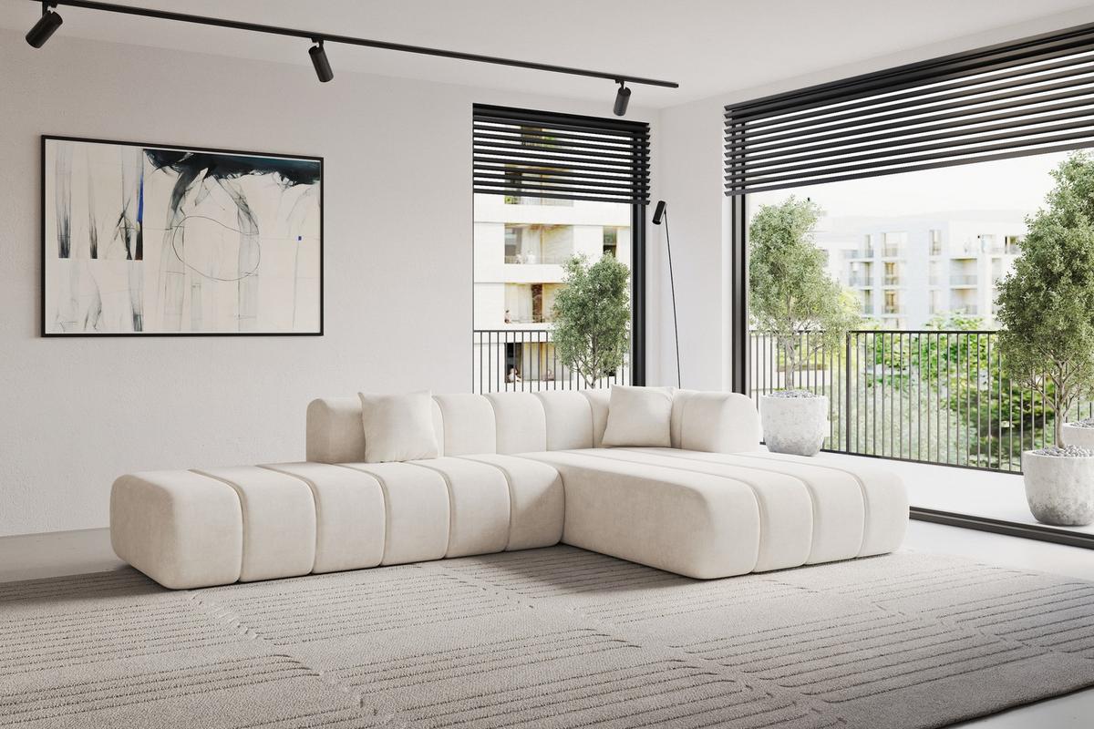 ECKSOFA Ottomane Rechts BILA-L 289x176x71 Beige Samt - Beige/Schwarz, Holzwerkstoff/Kunststoff (289/176cm) - ALTDECOR