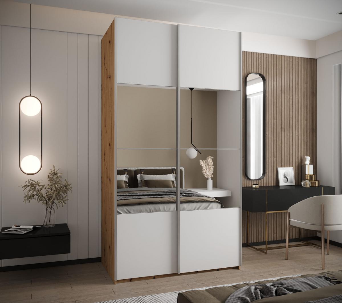 SCHWEBETÜRENSCHRANK 245,5/130/64 2-türig - Silberfarben/Weiß, Holz/Metall (130/245/64cm) - Abiks Möbel