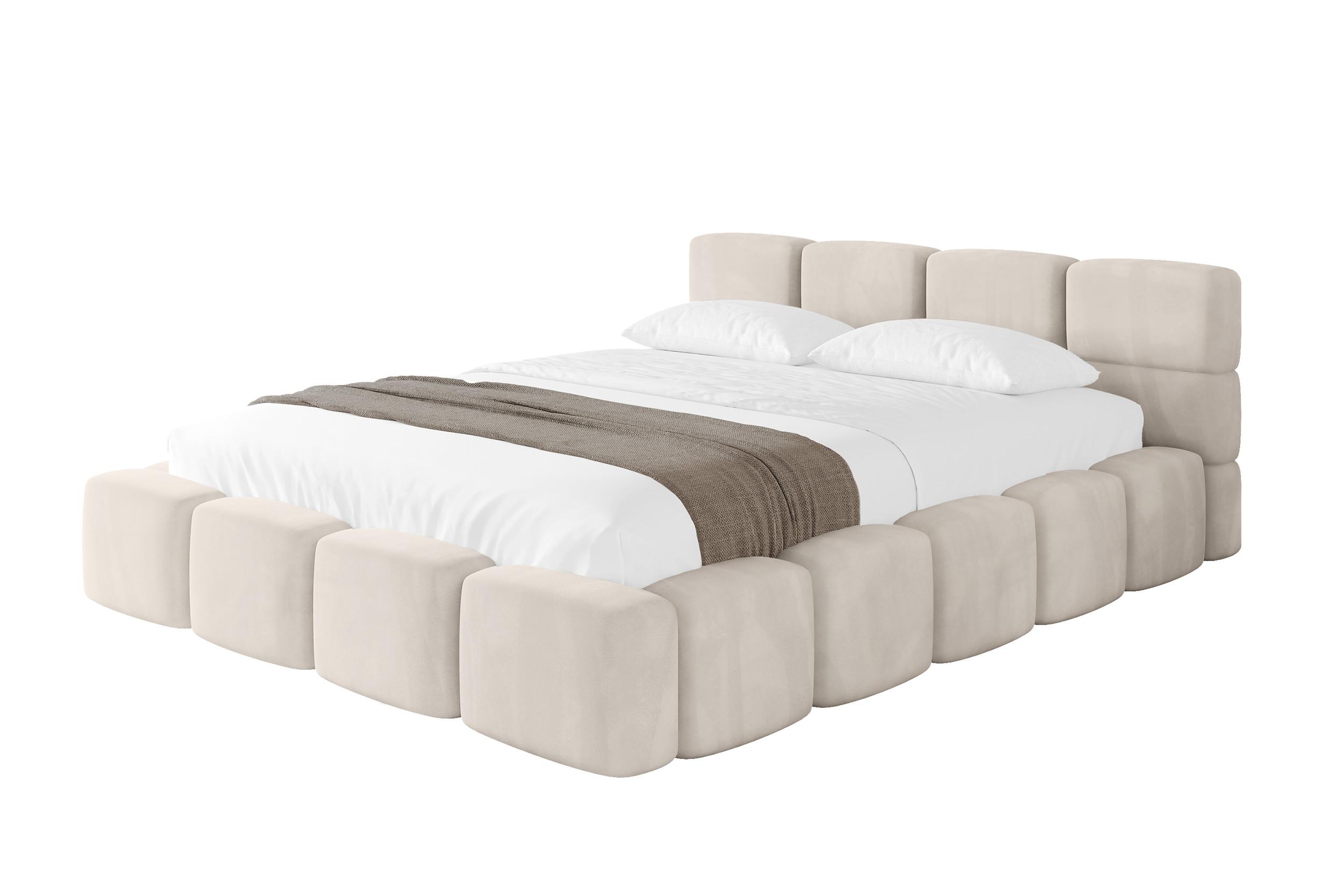POLSTERBETT mit Bettkasten und Lattenrost, Bett mit Kopfteil, Boxbett ohne Matratze, Doppelbett mit Stauraum - NATA-v1 160x200 Beige - Beige, Holzwerkstoff/Textil (160/200cm) - ALTDECOR