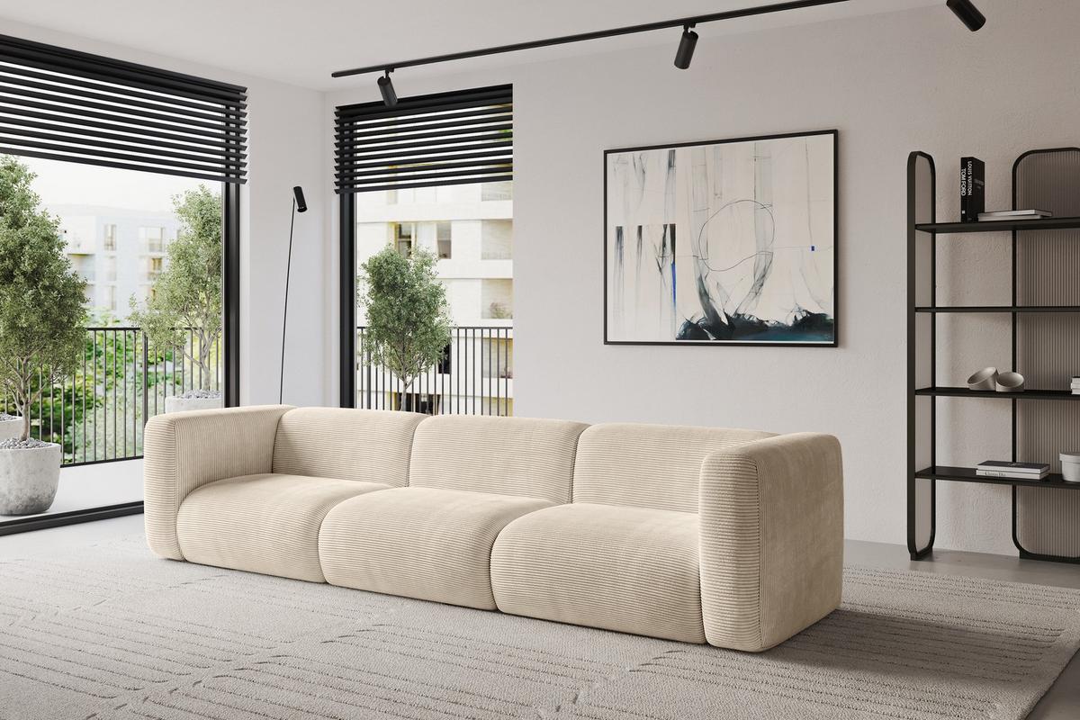 MODULARES Sofa 3-SITZER MIRA-S2 319x89x70 Beige cm Cord - Sandfarben/Beige, Holzwerkstoff/Kunststoff (319/70/89cm) - ALTDECOR