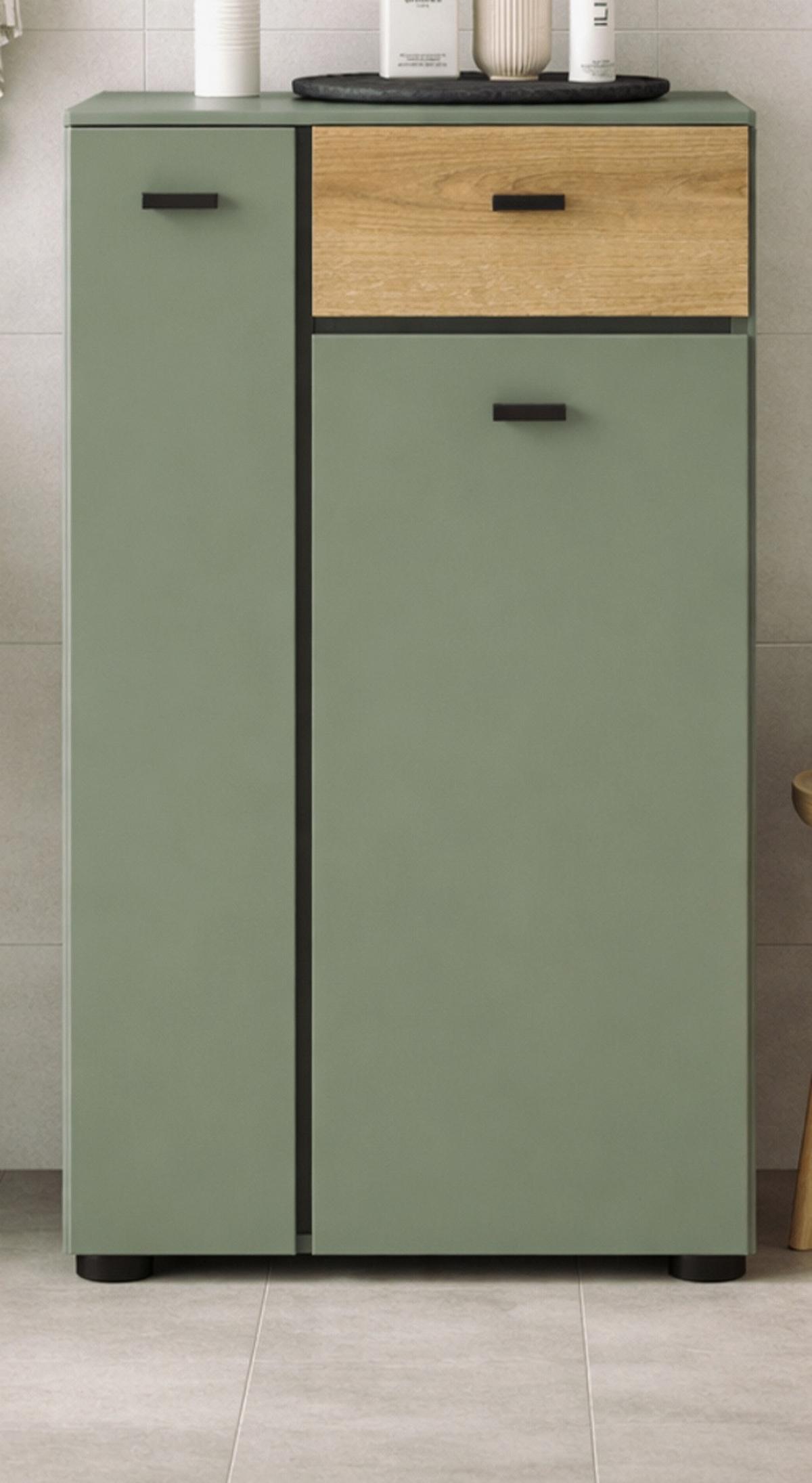 BADKOMMODE grün, Evoke Eiche 51 cm, Midischrank mit 7 Fächern - Eichefarben/Schwarz, Holzwerkstoff/Kunststoff (51/91/30cm) - Inn.Furn