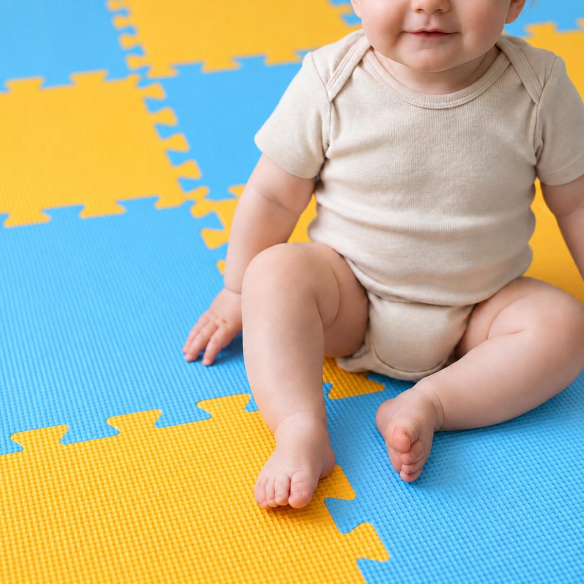 SPIELMATTE ab Null - 180/90/1 cm Puzzlematte Blau - Gelb/Hellblau, Kunststoff (30/30cm) - Littletom