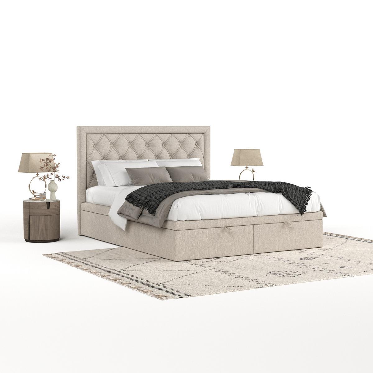 POLSTERBETT Nicobar mit Stauraum 140/200 cm Hellbeige im Megan Stoff - Sandfarben/Schwarz, Holz/Holzwerkstoff (140/200cm) - AltaBeds