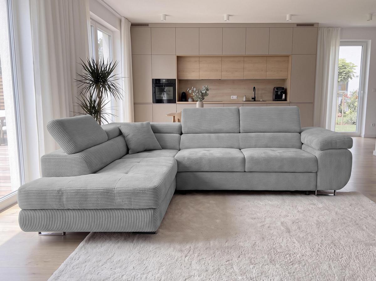 ECKSOFA L Form Konak Hellgrau 276/201/90 cm Links mit Schlaffunktion - Silberfarben/Hellgrau, Textil/Metall (203/276cm) - AX Living