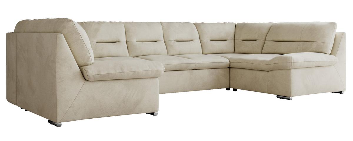 WOHNLANDSCHAFT COMODO U Beige Velvet - Beige/Silberfarben, Textil/Metall (340/93/206cm) - MKS