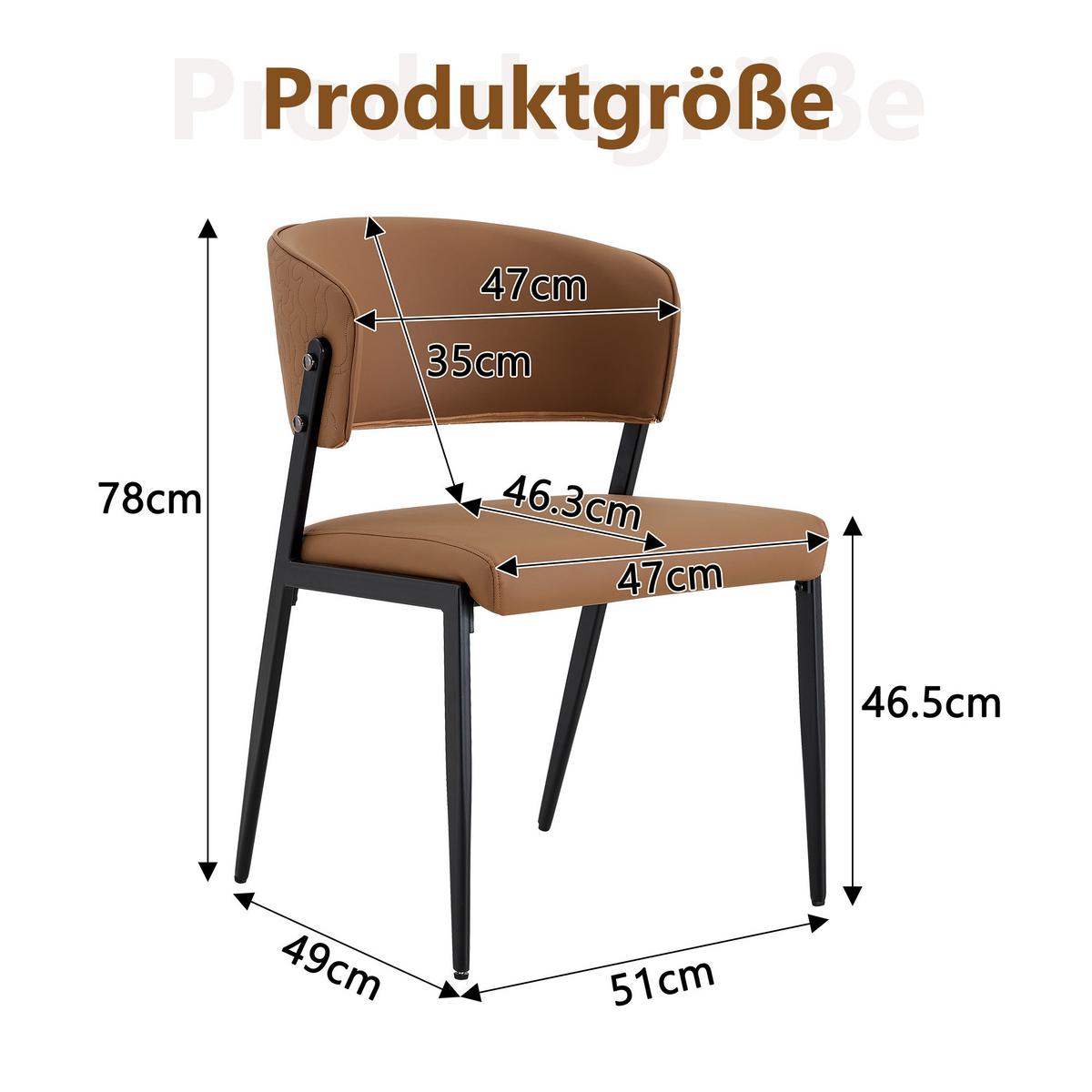 ESSZIMMERSTÜHLE 2er Set Braun Kunstleder Gepolstert Metallgestell - Braun, Leder (51/78/49cm) - Urban Meuble