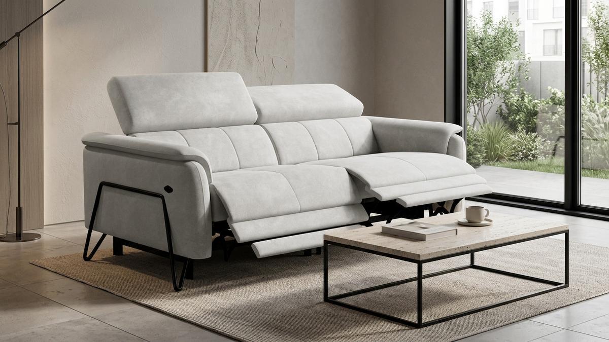 RELAXSOFA RODEN 3-Sitzer mit 2 Relax, creme, Veloursstoff - Creme, Holz/Textil (194/82/103cm) - Wozimo