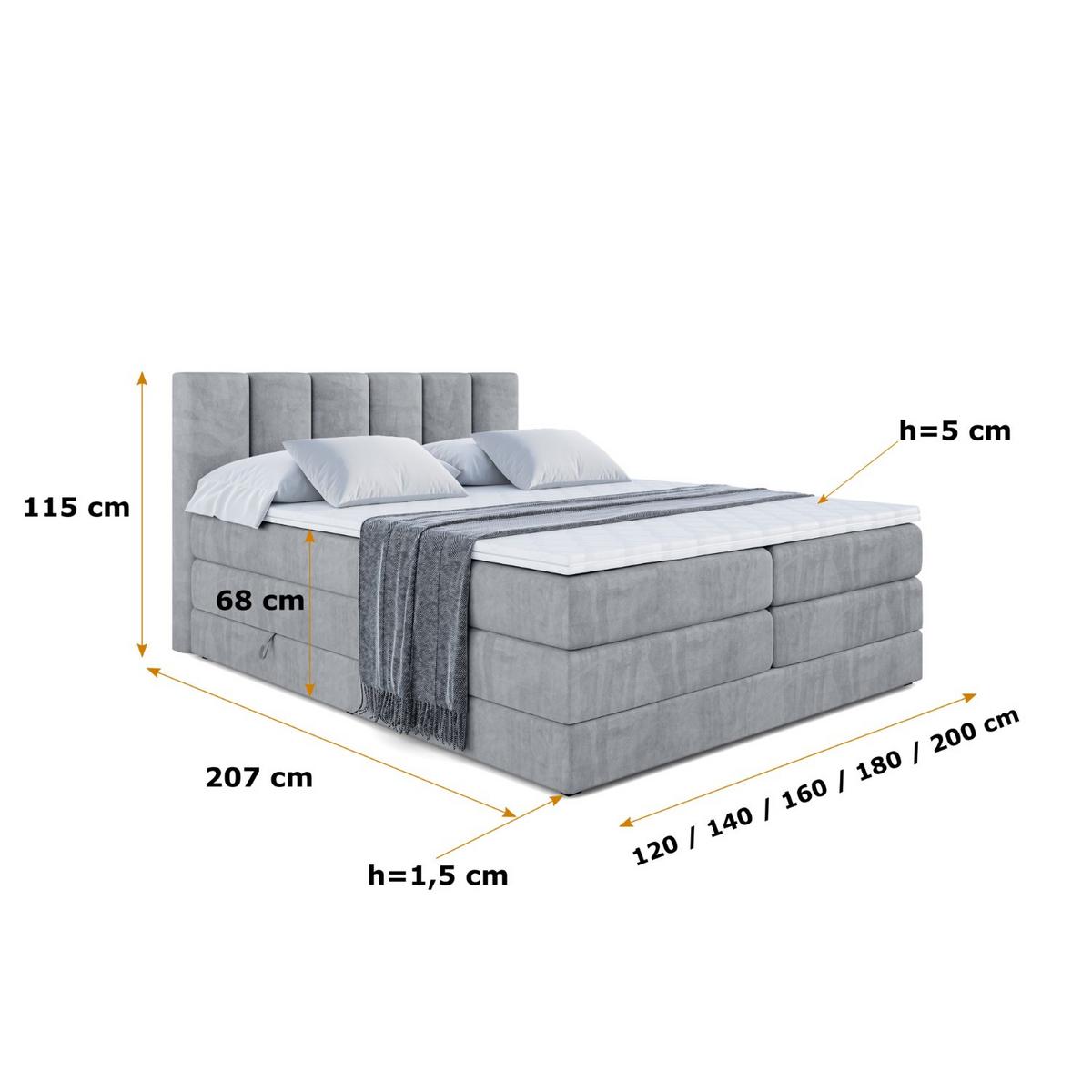 BOXSPRINGBETT BOXI1 KING - 200x200 - H3/H4 - Grau - Grau, Holzwerkstoff (200/200cm) - ALTDECOR