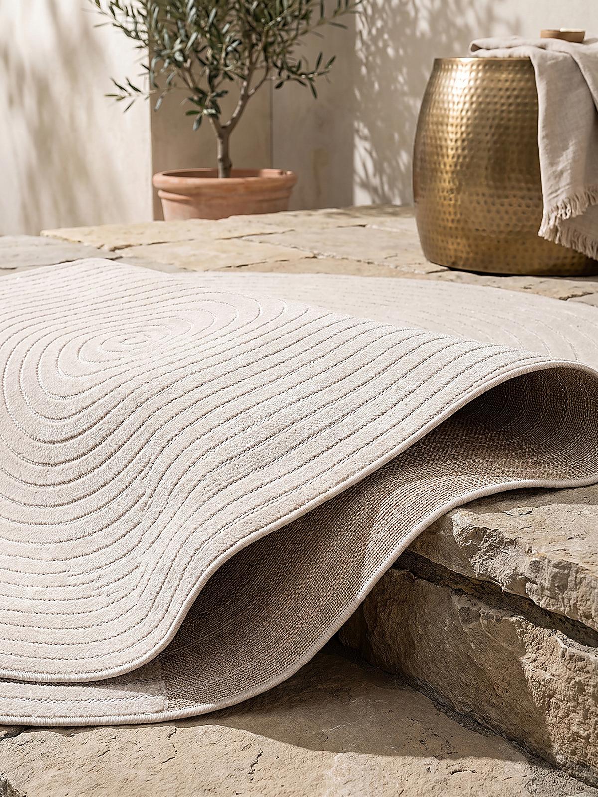 TEPPICH Outdoor Abstrakt MEZEN Polypropylen Beige 120 x 120 cm - Creme, Textil (120/120cm) - KADIMA DESIGN