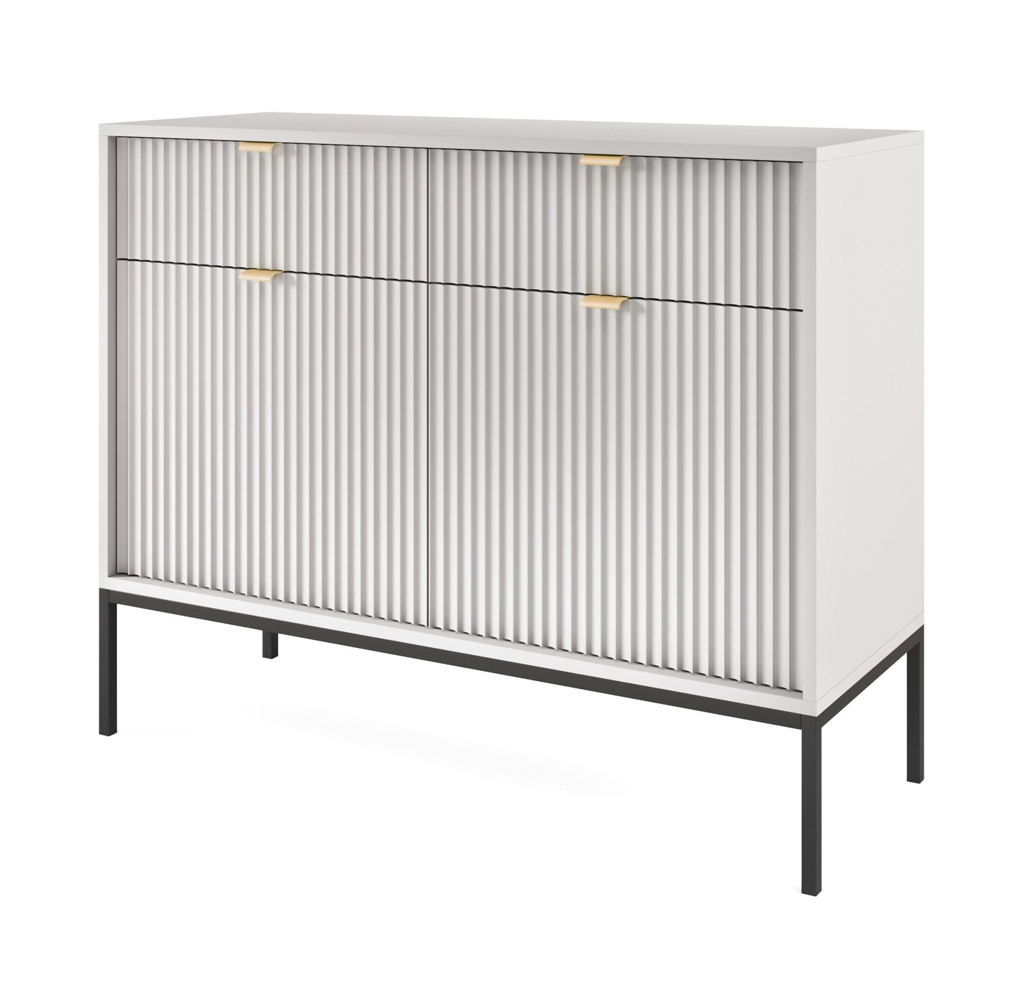 SIDEBOARD Eternas 2T 2S Grau 104/83/39 cm – schwarze Füße, mit geriffelten Fronten - Schwarz/Grau, Holzwerkstoff (104/83/39cm) - AX Living