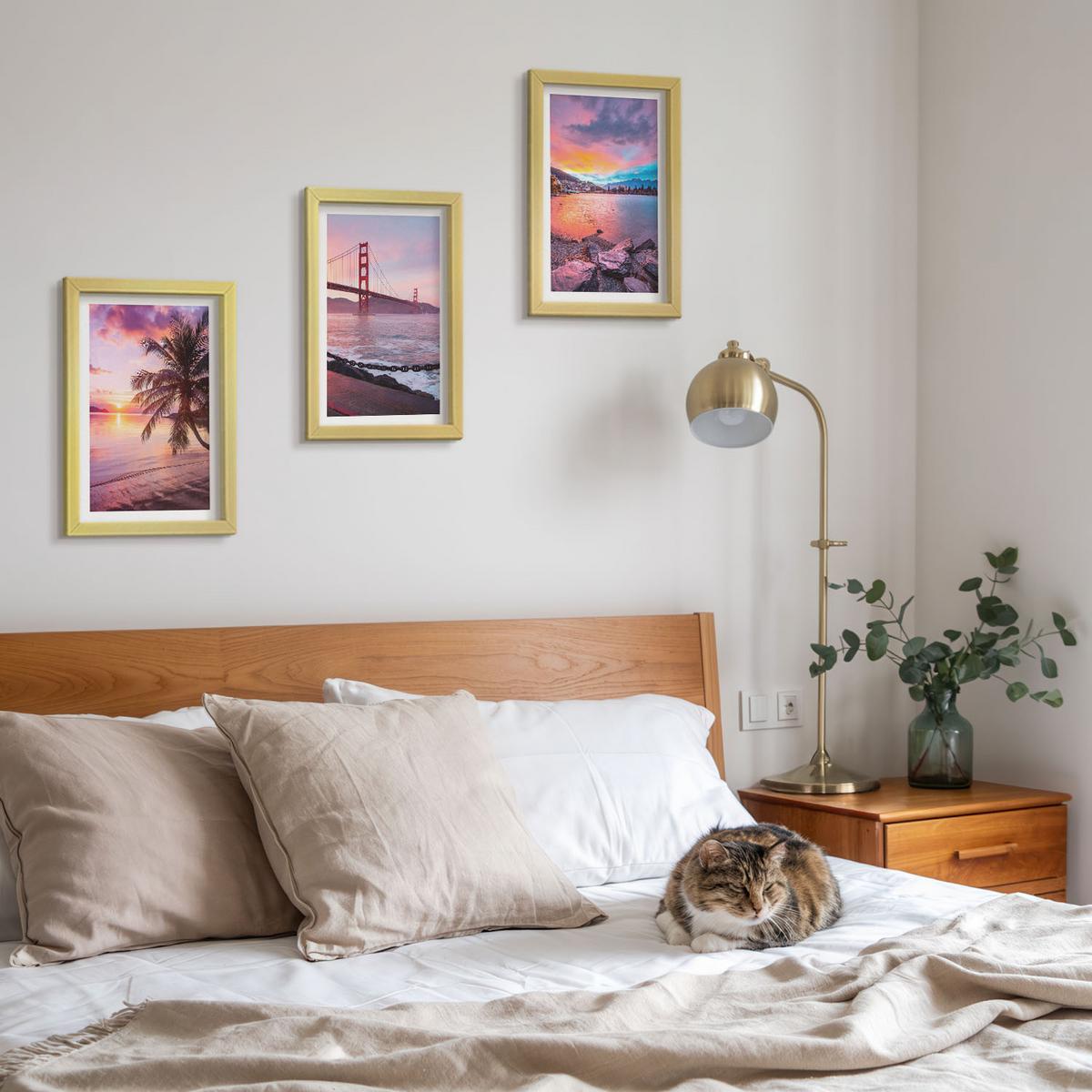BILDER SET 3er Set - 20x30 cm Goldrahmen - Sonnenuntergangsbrücke Landschaft - Goldfarben, Kunststoff (20/30cm) - TULUP
