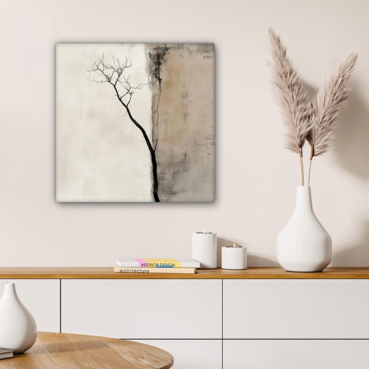 LEINWANDBILD Wabi sabi - Pflanze - Beige Wandbild Wohnzimmer 50x50 cm - Taupe, Textil (50/50cm) - MuchoWow