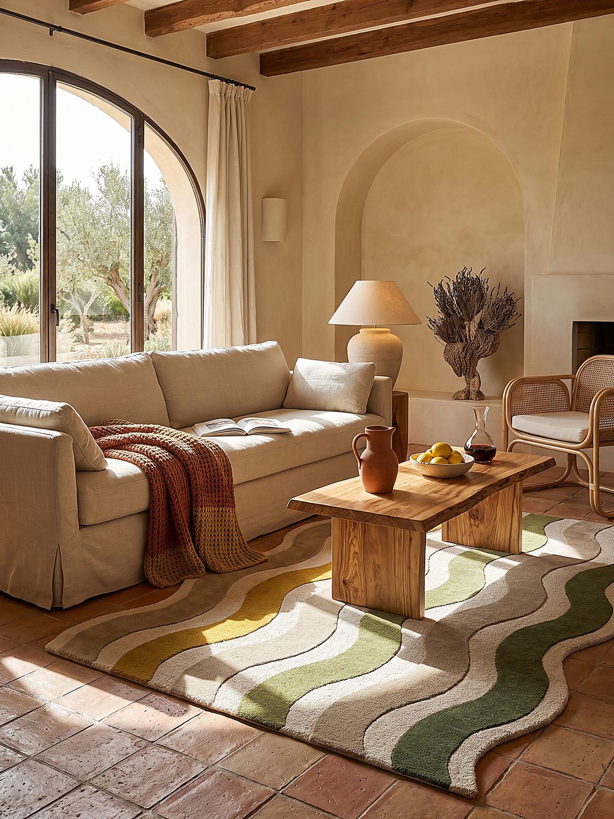 WOLLTEPPICH handgetuftet MONNOW, Wellenstreifen, Erdtöne-Grün, 140 x 200 cm - Grün, Textil (140/200cm) - KADIMA DESIGN