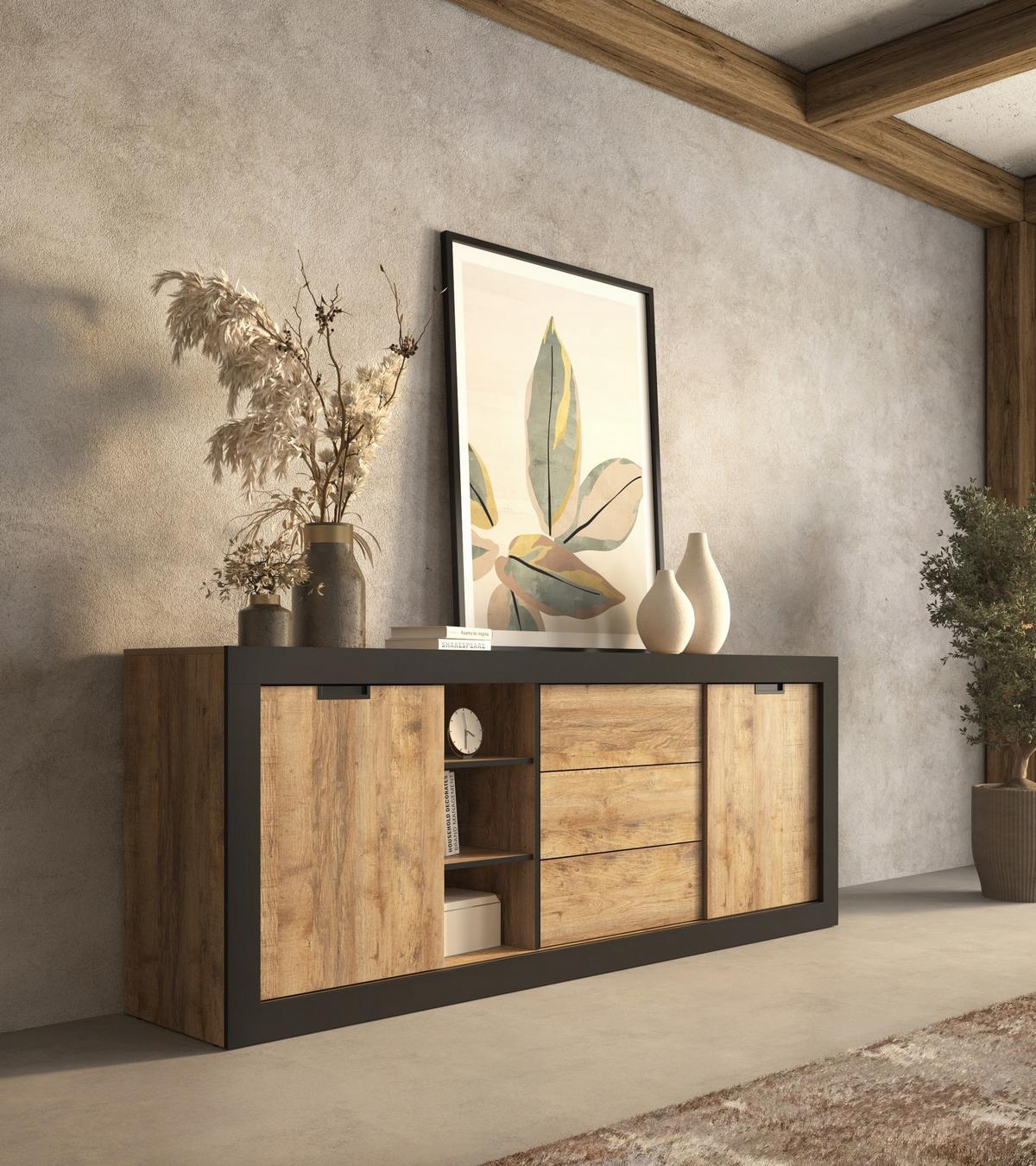 SIDEBOARD DAVOR 220x45x85 cm mit 3 Schubladen und 2 Türen Eichefarben - Braun, Holzwerkstoff (220/85/45cm) - MASSENO