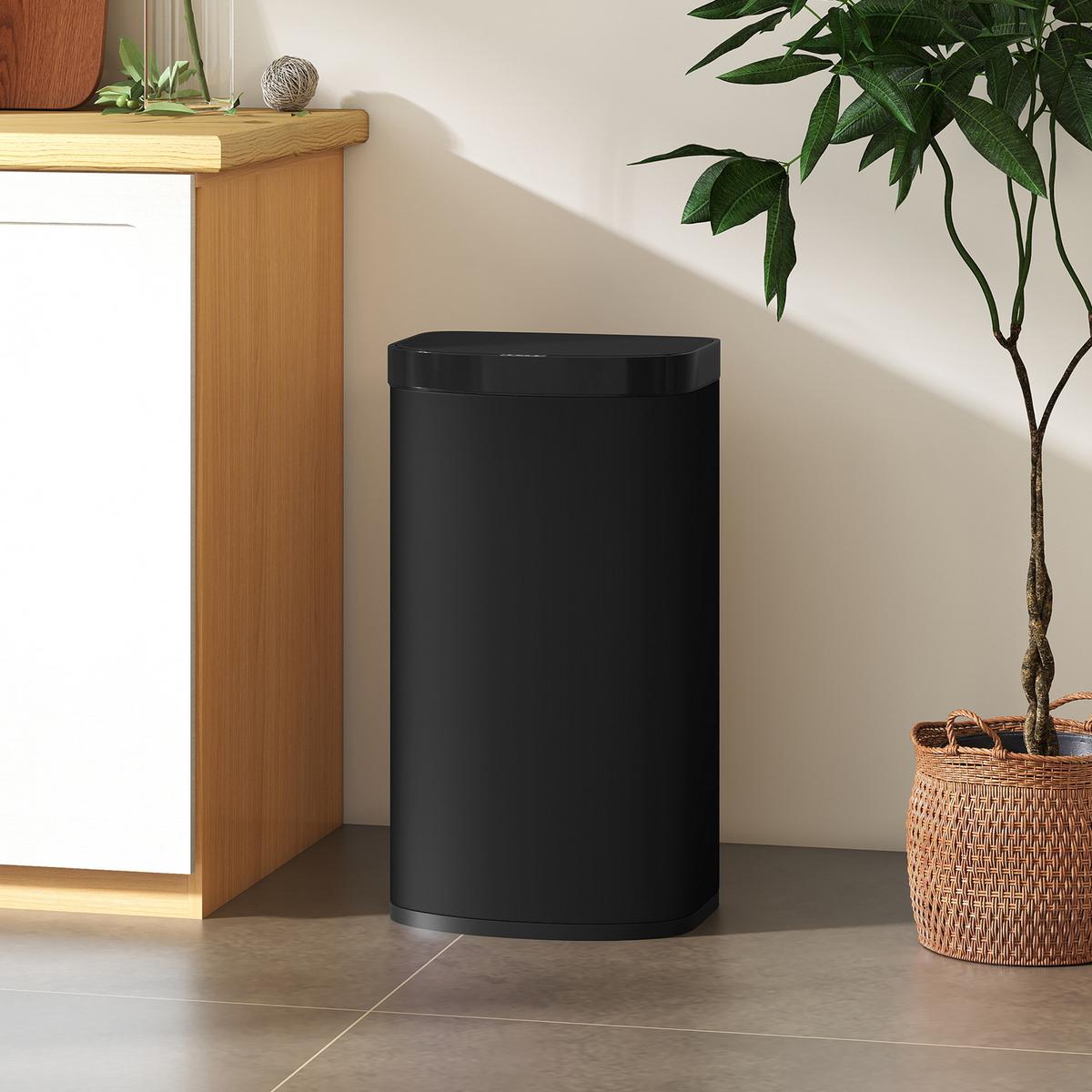 SENSOR-MÜLLEIMER Edelstahl Kunststoff Schwarz - Schwarz, Metall (28.5/69/38cm) - HOMCOM