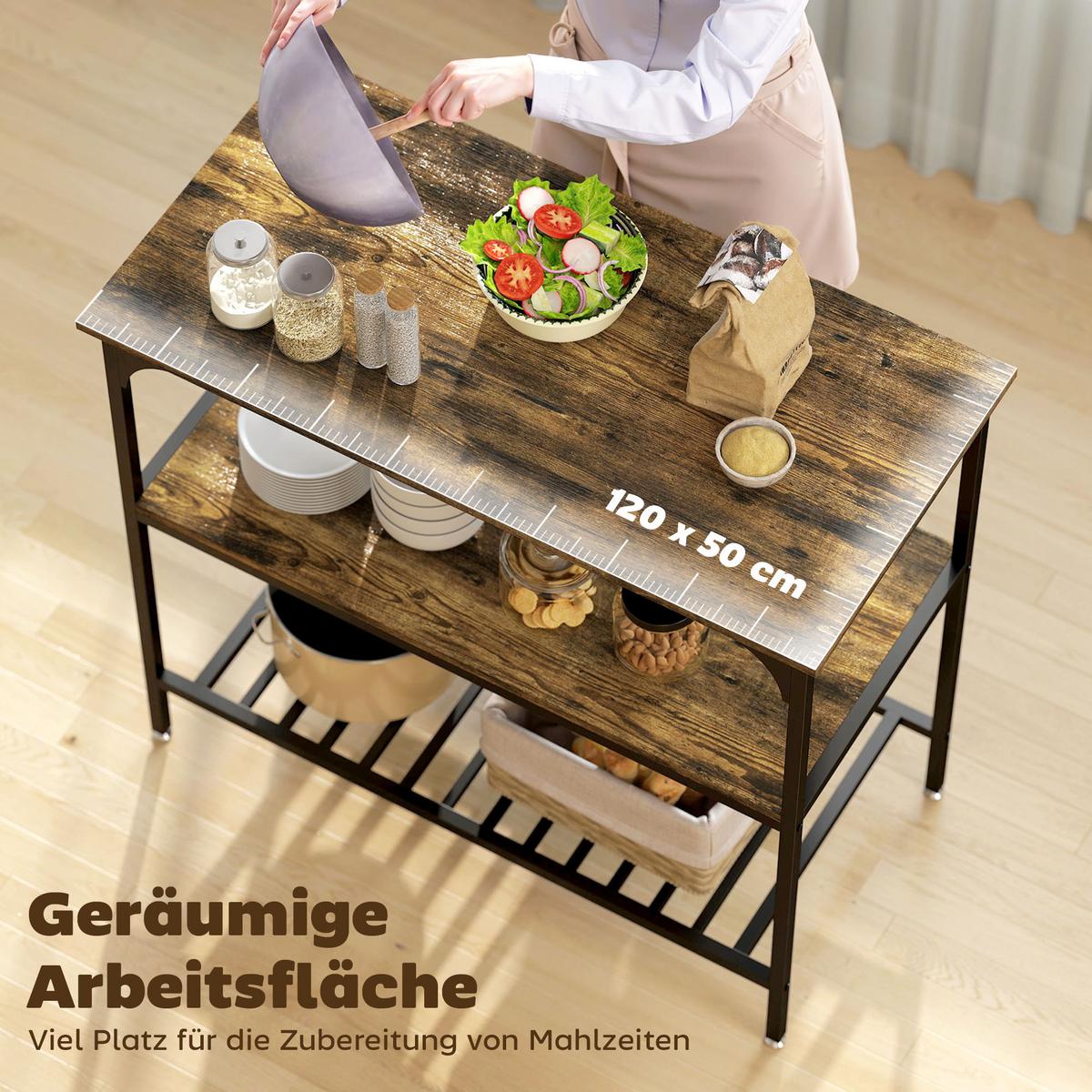 KÜCHENREGAL Spanplatte Stahl Rustikal-Braun - Braun, Holzwerkstoff (50/90/100cm) - HOMCOM