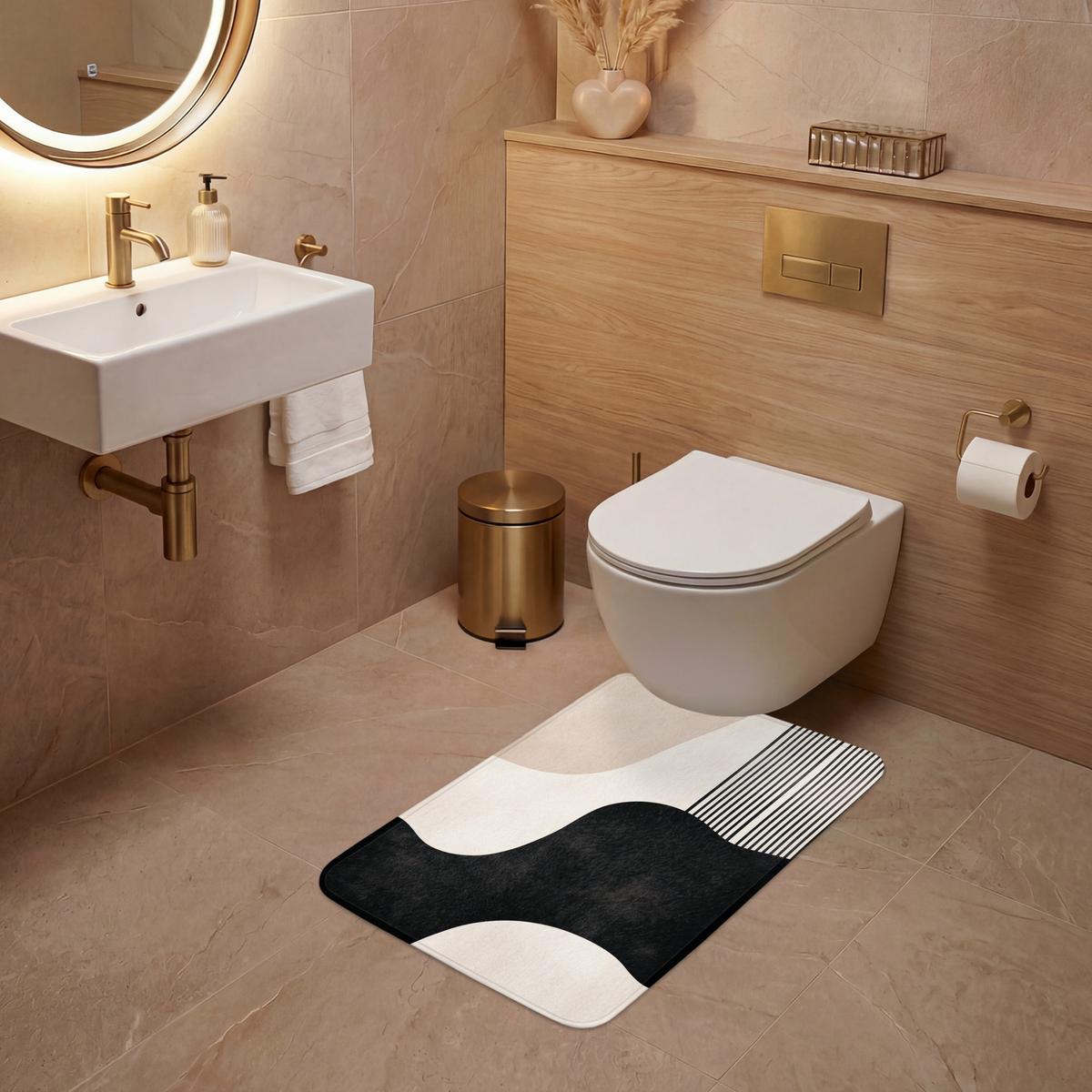 WC-VORLEGER Abstrakt - Japandi - Beige - Modern WC Teppich 50x80 cm - Beige, Textil (50/1cm) - OnlyWow