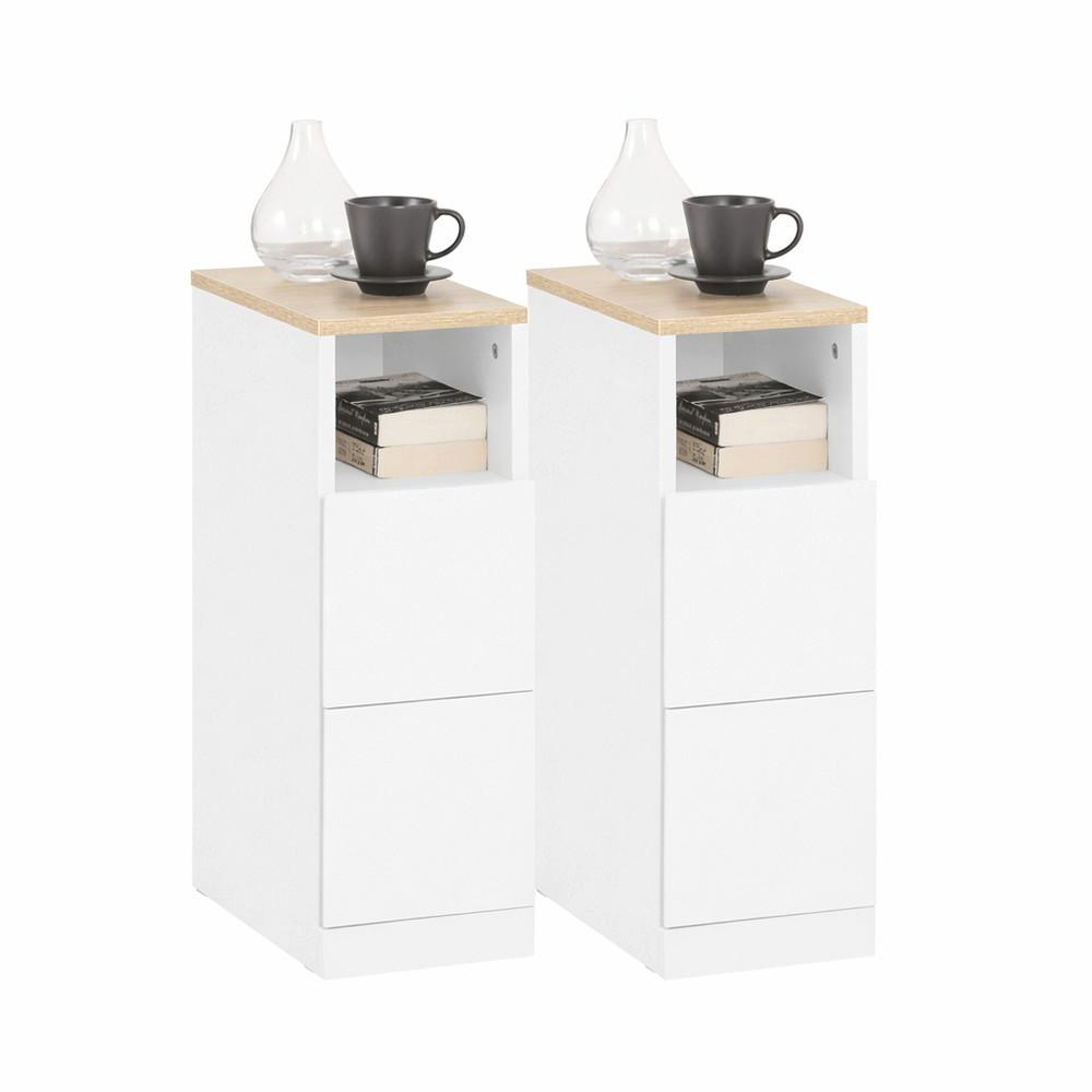 NACHTTISCH 2er Set, Beistelltisch mit 2 Schubladen, Weiß 20x35x60cm - Weiß, Holzwerkstoff (35/60/20cm) - SoBuy