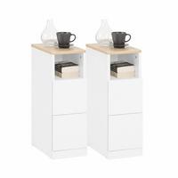 NACHTTISCH 2er Set, Beistelltisch mit 2 Schubladen, Weiß 20x35x60cm - Weiß, Holzwerkstoff (35/60/20cm) - SoBuy