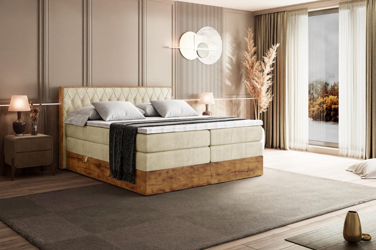 BOXSPRINGBETT mit Matratze H3|H4 und Lattenrost - LOLLI5 KING-180x200 - Beige Monolith - Beige, Holzwerkstoff (180/200cm) - ALTDECOR