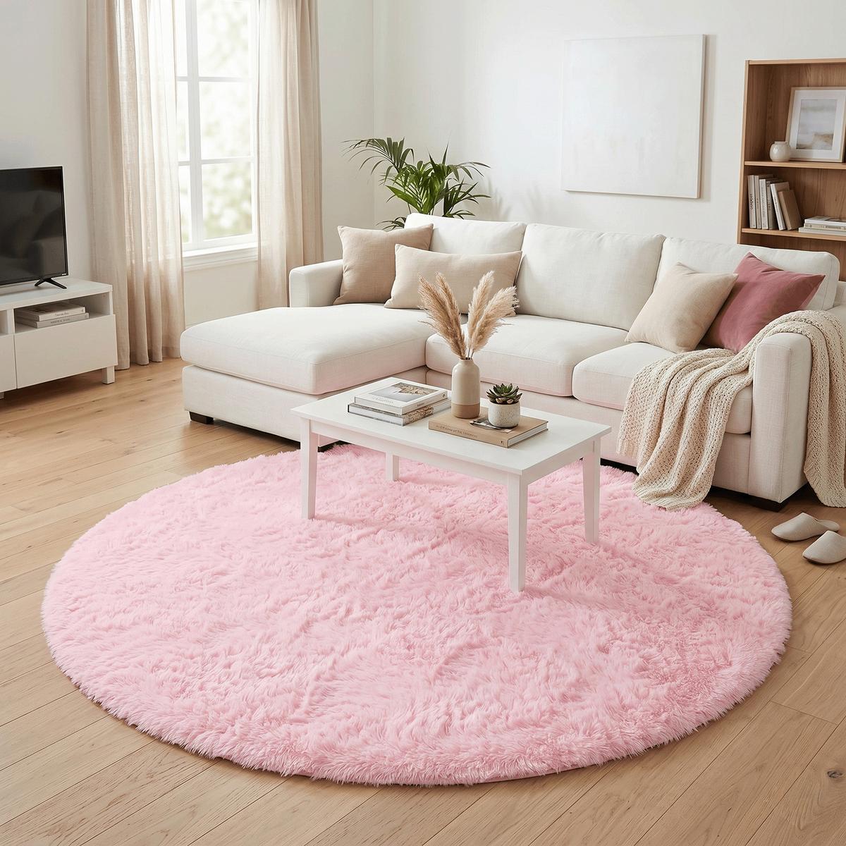HOCHFLOR SHAGGY TEPPICH FLUFFY RUND - Rosa, Textil (160/160cm) - Pergamon