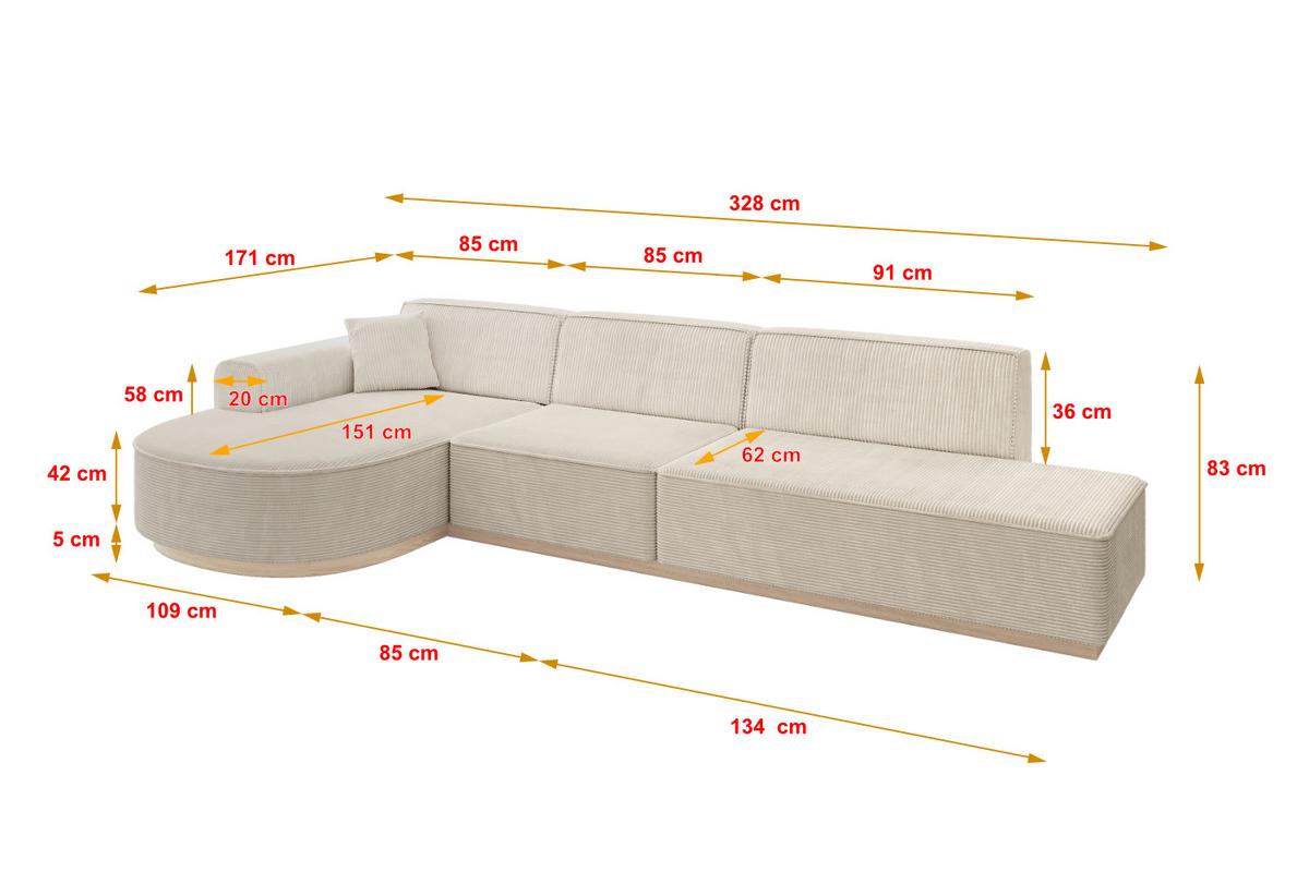 ECKSOFA Ottomane Links ARRIO-L2 - 328x171x83 cm Beige - Beige, Holzwerkstoff/Textil (328/171cm) - ALTDECOR