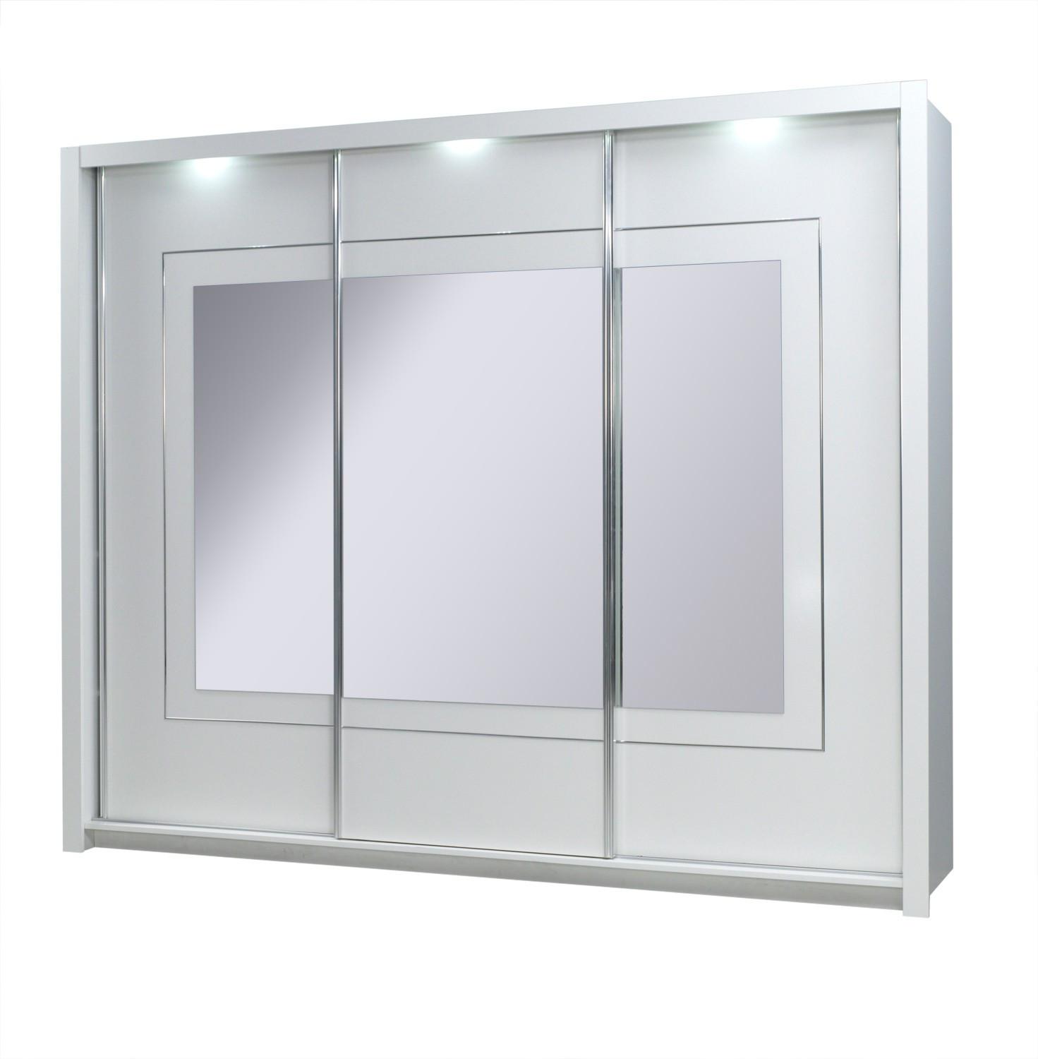 SCHWEBETÜRENSCHRANK ELDRI 208/212,5/67cm 3-türig mit Spiegel Weiß - Weiß, Holzwerkstoff (208/212.5/67cm) - MASSENO