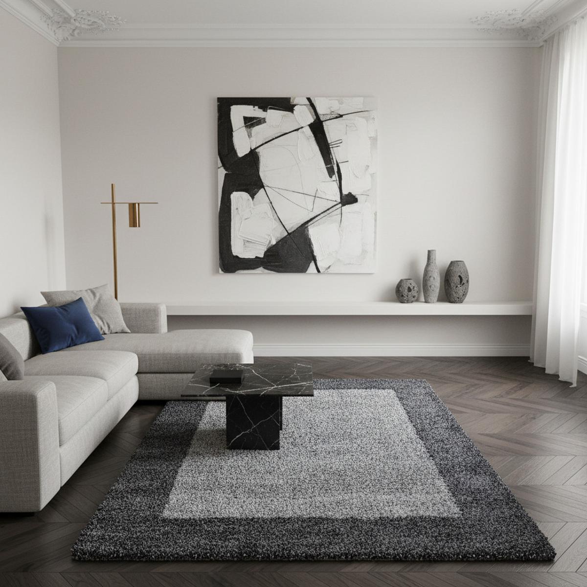 HOCHFLORTEPPICH RHEIN, mit Bordüre, Grau, 300 x 400 cm - Grau, Textil (400/300cm) - KADIMA DESIGN