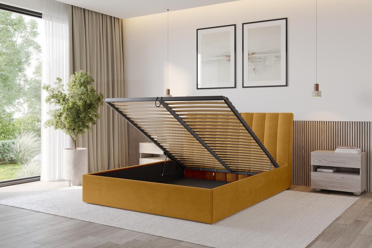 POLSTERBETT mit Bettkasten und Lattenrost, Boxbett ohne Matratze - ILAN 140x200 Senfgelb - Currygelb, Holzwerkstoff/Textil (140/200cm) - ALTDECOR