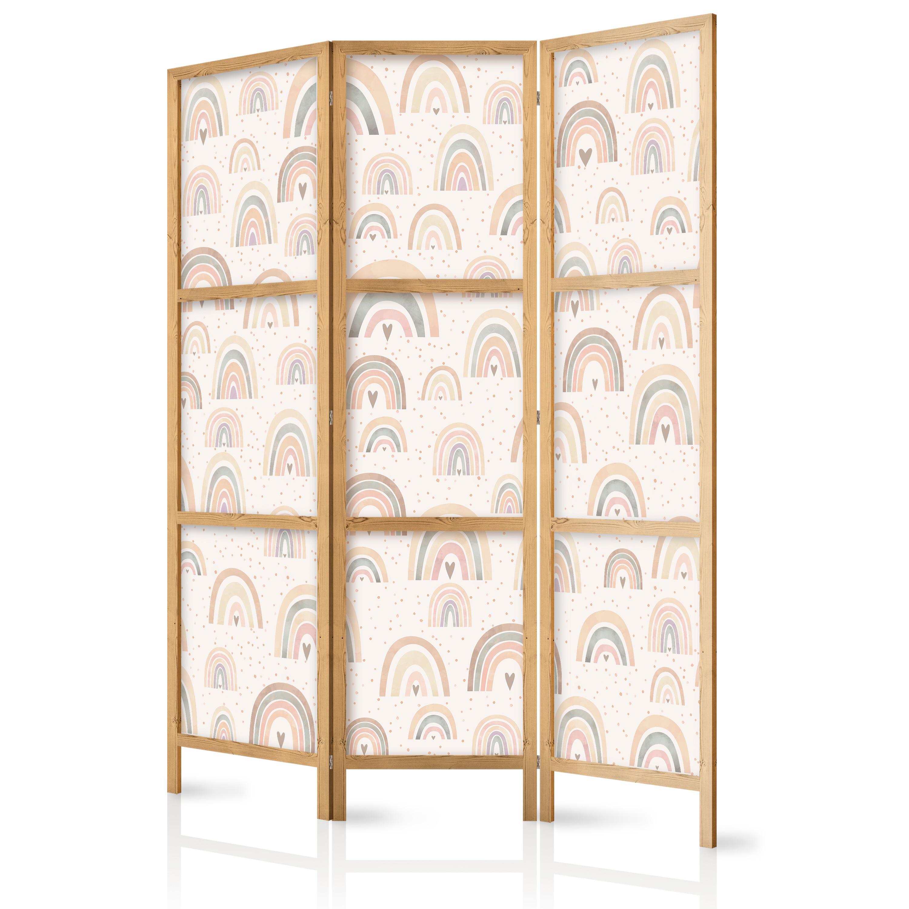 PARAVENT Japanischer 3-tlg 135x172 cm Bunte Regenb gen - Multicolor, Holz/Textil (135/172/3cm) - Muralo