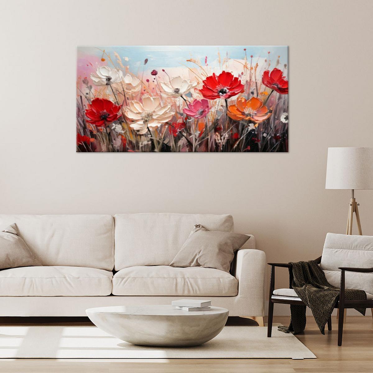 LEINWANDBILD Blumen auf der Wiese 120x60cm - Multicolor, Textil (120/60cm) - Feeby