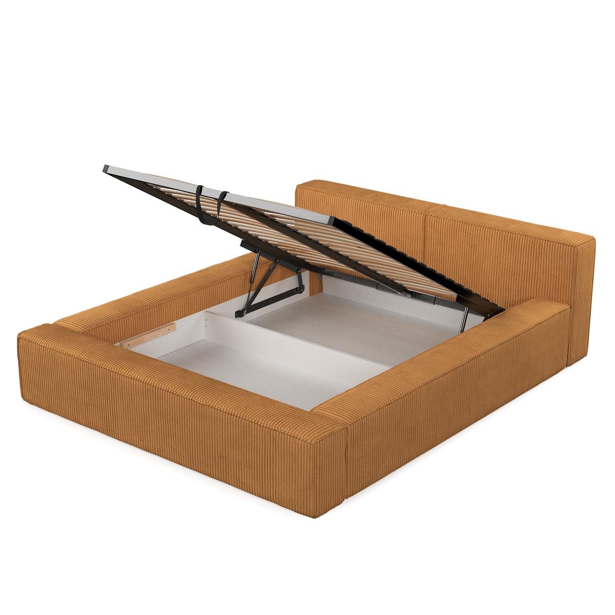 POLSTERBETT Casto mit Stauraum 180/200 cm Honiggelb im Poso Stoff - Schwarz/Naturfarben, Holz/Holzwerkstoff (180/200cm) - AltaBeds
