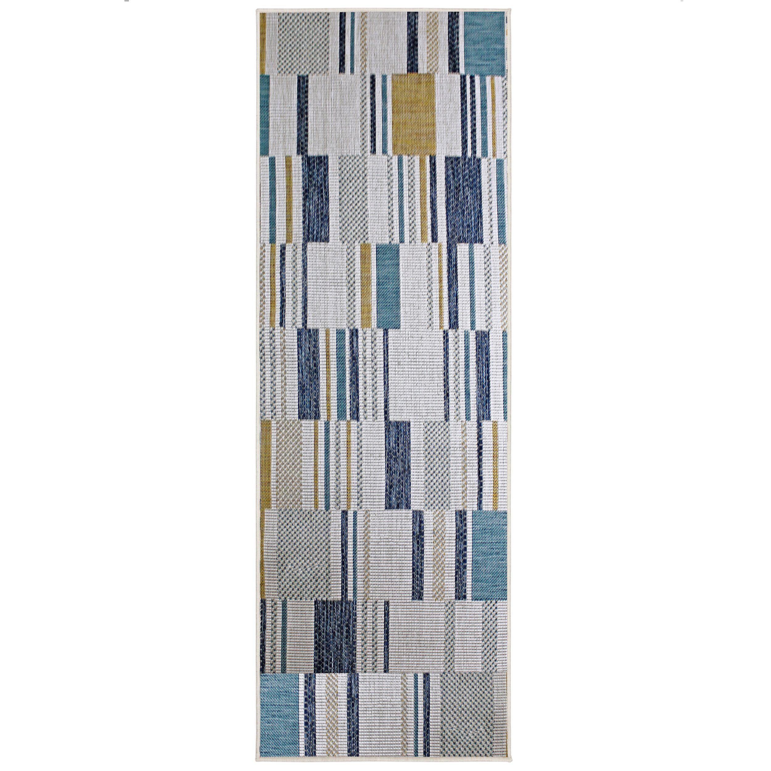 OUTDOORTEPPICH Waschbar FLEET, geometrisch, Blau-Gelb, 80 x 230 cm - Blau, Textil (230/80cm) - KADIMA DESIGN