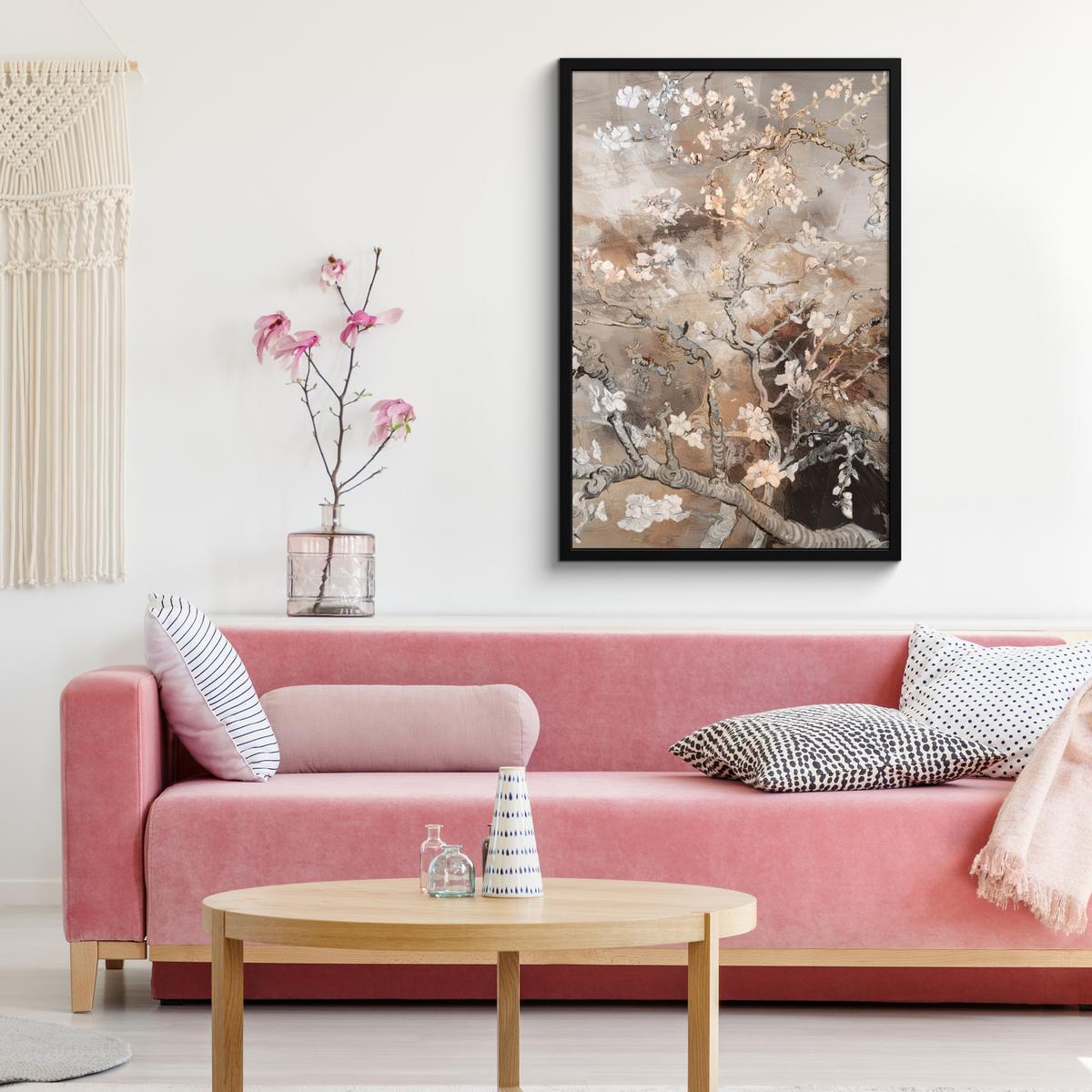 POSTER MIT RAHMENGERAHMTES BILD Mandelblüte - Kunst - Van Gogh - Beige - Abstrakt 60x90 cm - Braun, Papier (60/90cm) - MuchoWow