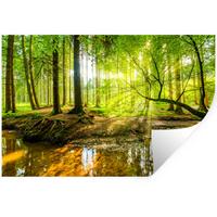 WANDTATTOO Wald - Landschaft - Wasser - Bäume - Sonne - Grün - Natur Wandsticker 120x80 cm - Grün, Kunststoff (120/80/0.1cm) - MuchoWow