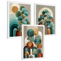 POSTER 3er Kunstdruck-Set Wandbilder Floral Abstrakt Blau Türkis modern Wohnzimmer Deko, Schlafzimmer, Küche, Badezimmer Weißer Rahmen A3 - Weiß, Papier (29.7/1/42cm) - Nacnic