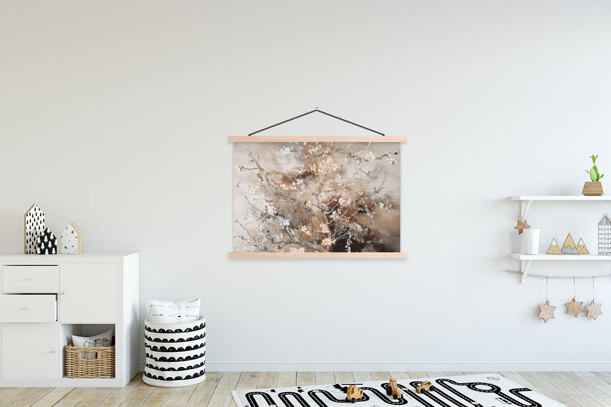 POSTER MIT MAGNETLEISTEN Mandelblüte - Kunst - Van Gogh - Beige - Abstrakt Magnetleiste 120x80 cm - Braun, Textil (120/80/0.15cm) - MuchoWow
