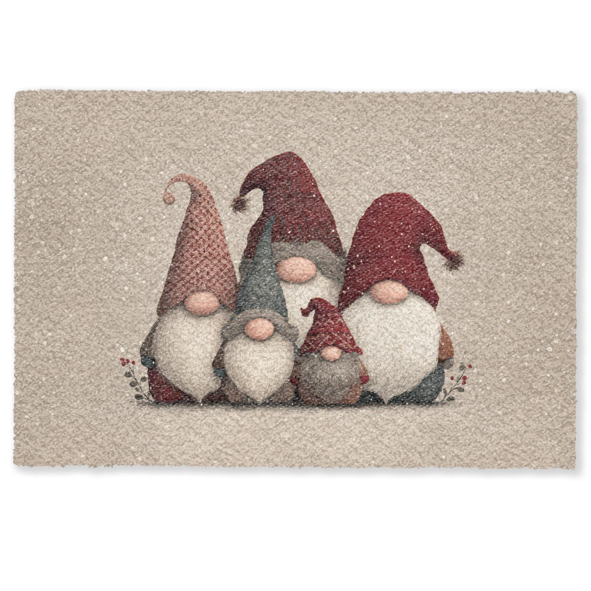 FUSSMATTE Wichtel - Weihnachten - Schnee - Zipfelmützen Türmatte 60x40 cm - Beige, Kunststoff (60/0.4cm) - MuchoWow
