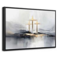LEINWAND Bilder mit Rahmen - Abstrakt - Malerei - Christentum - Kreuz - 30x20 - Weiß, Textil (30/20cm) - MuchoWow