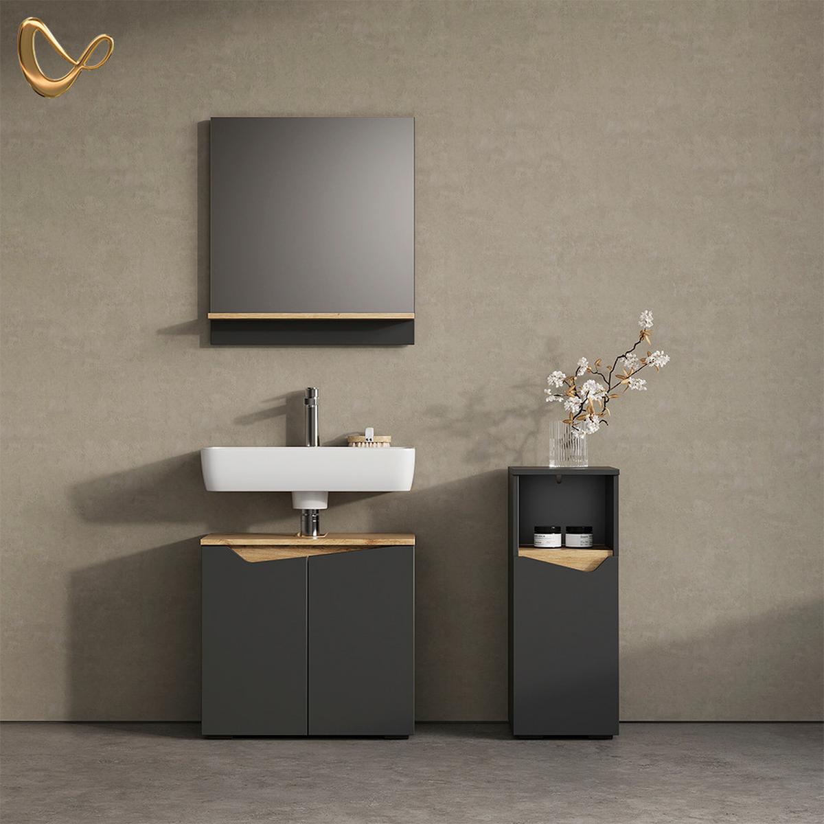 BADMÖBEL-KOMBINATION Timavo Anthrazit 3 Teile, mit Midischrank - Anthrazit, Holzwerkstoff (60/57/35cm) - Livinity®