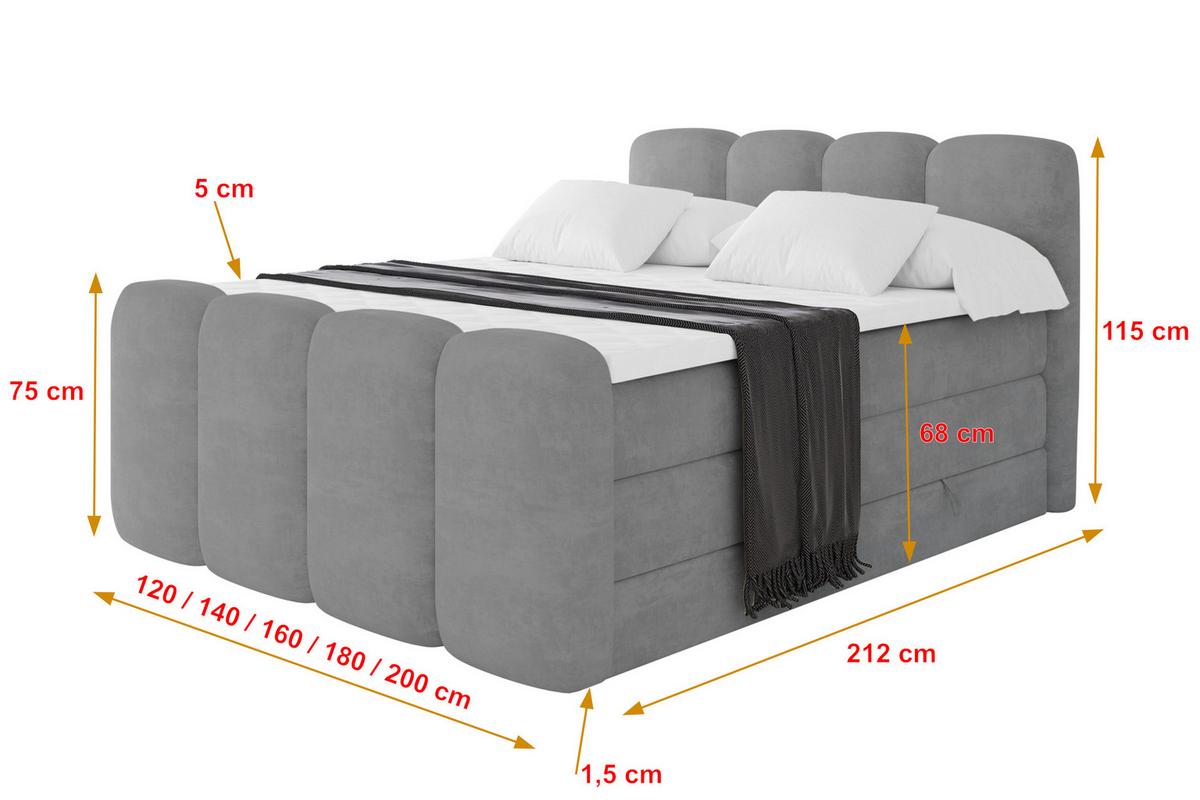 BOXBETT mit Matratze H3|H4 und Lattenrost - NINA-Z KING - 200x200 cm Monolith - Hellgrau - Hellgrau, Holzwerkstoff (200/200cm) - ALTDECOR