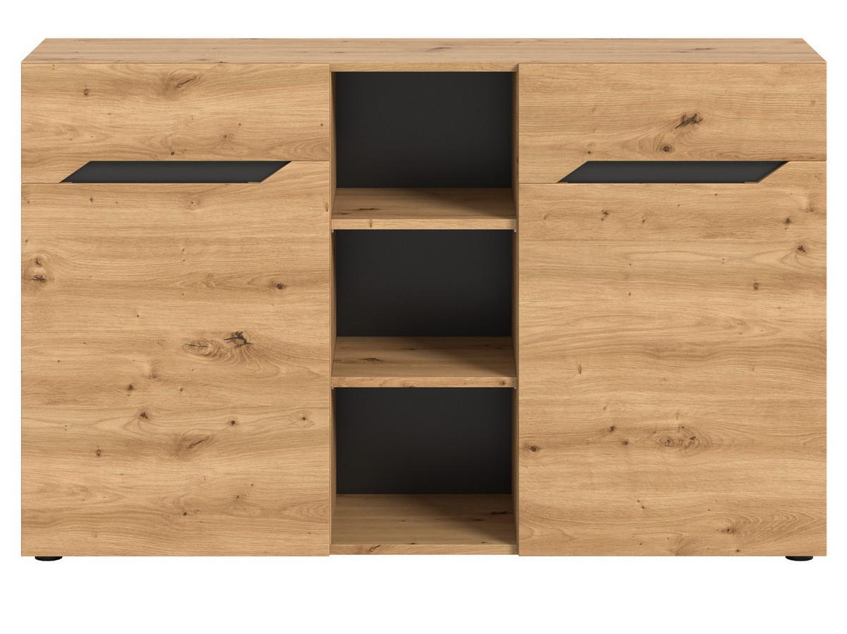 SIDEBOARD Eiche Artisan und Grau, Kommode mit 9 Fächern 130 x 81 cm - Dunkelgrau/Schwarz, Holzwerkstoff/Kunststoff (130/81/37cm) - Inn.Furn